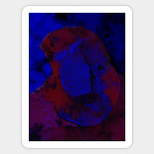 Portrait, digital collage and special processing. Weird. Man on street, face. Like in night dreams. Red and blue. Sticker